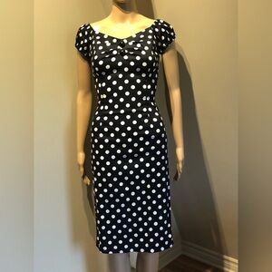 Collectif London Vintage Style Polka Dot Pencil Midi Dress